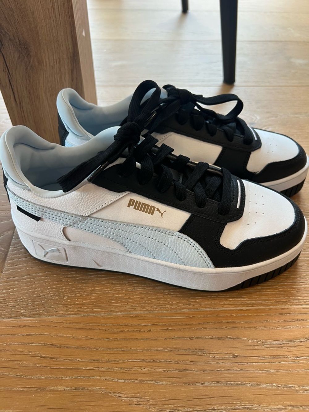 Puma Carina Black, White & Light Blue Low-Top Sneakers